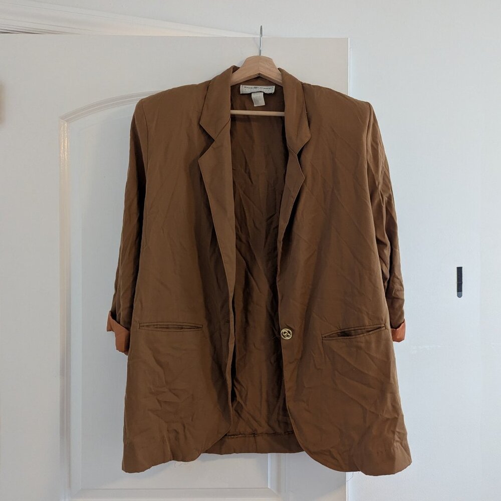 80s Vintage Tan Suit Jacket Shoulder Pads